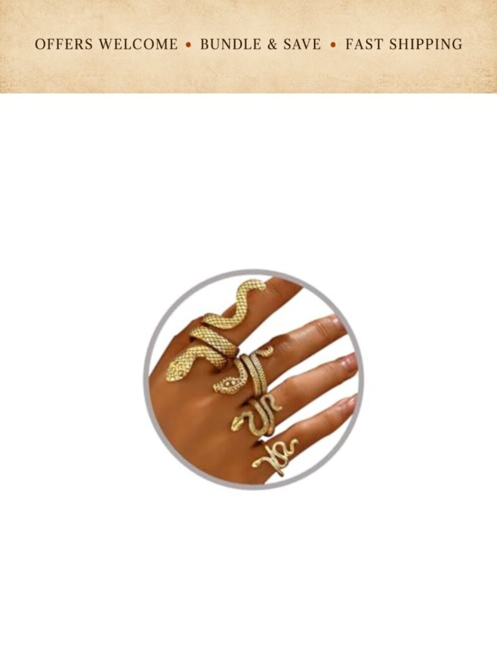Snake Rings Set Adjustable Stacking Gold Plated Copper Hypoallergenic